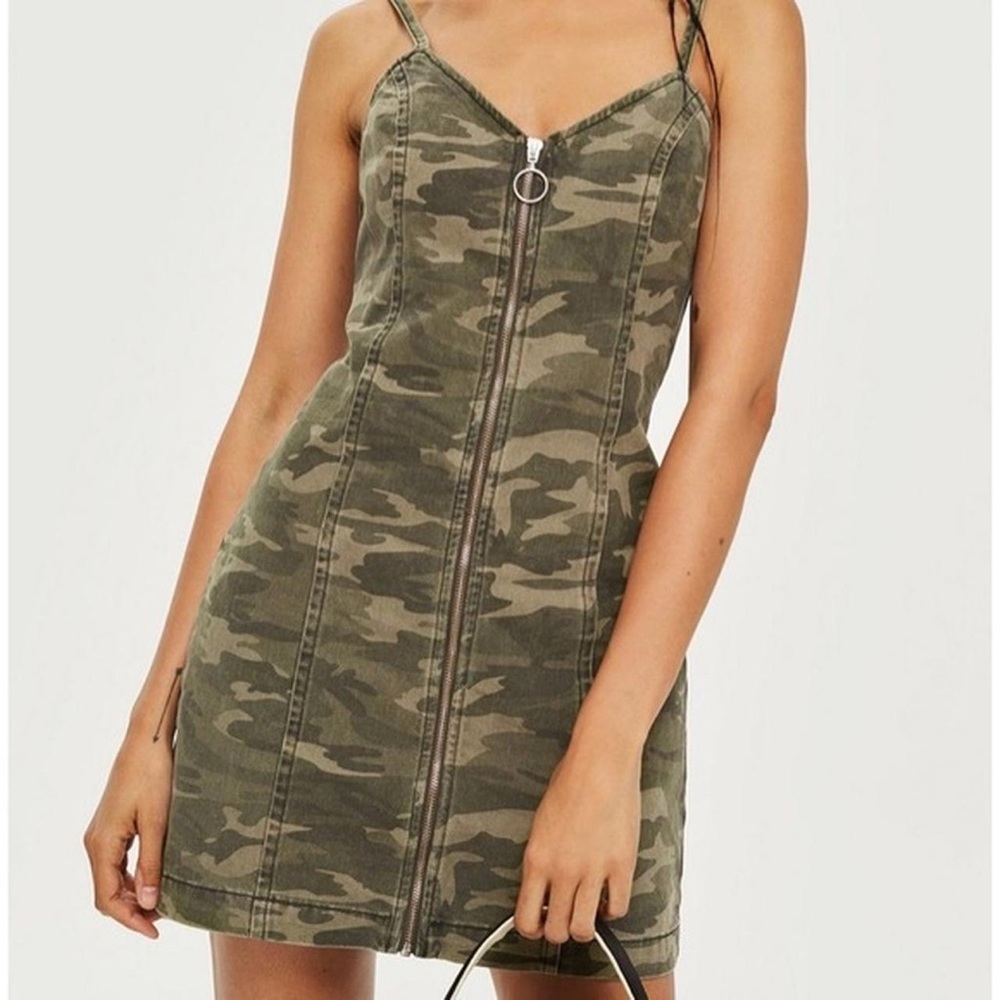 Top Shop Denim Green Camo Dress